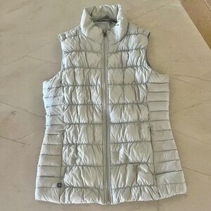 Athleta light grey / blue goose down small vest.